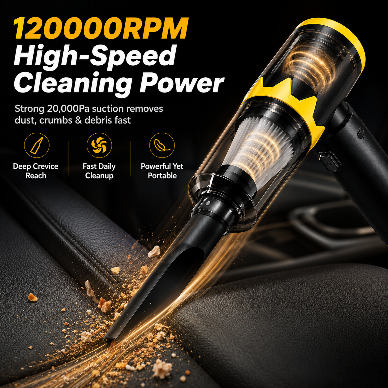 Ultra-Light 4-in-1 Handheld Vacuum, 120,000RPM & 20,000Pa Suction