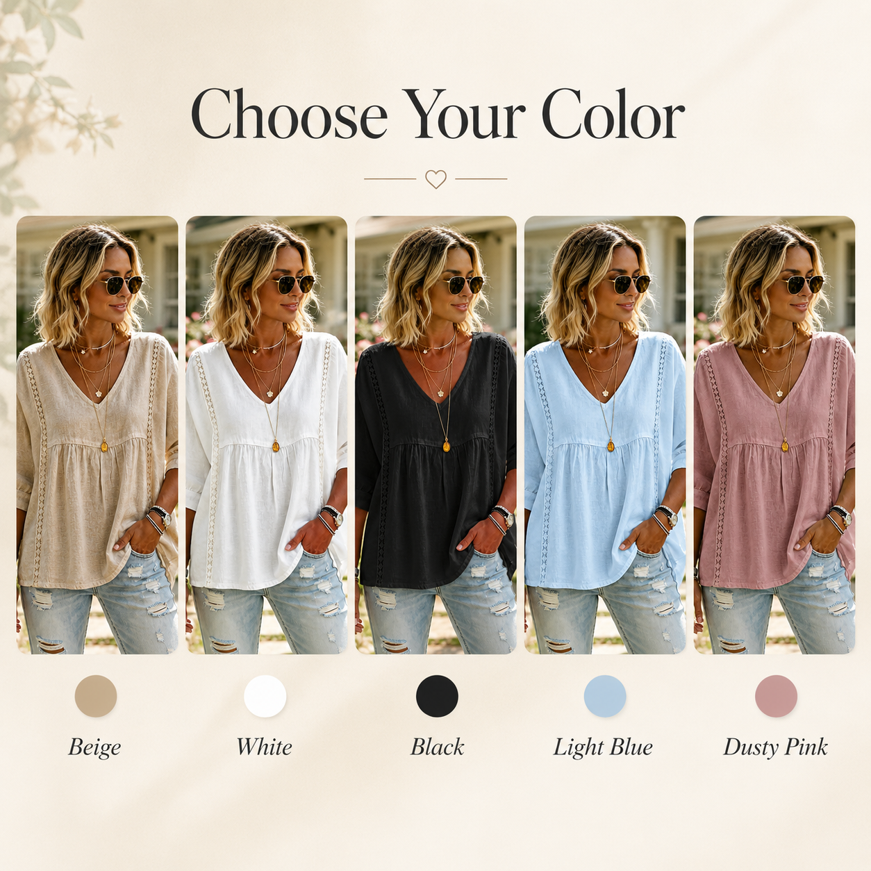 🌸 Bohemian Lace V-Neck Blouse – Puff Sleeves & Side Cut-Outs ✨