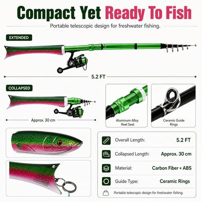 🐟 Pocket Telescopic Fishing Rod 5.2FT – Carbon Fiber Ultralight Travel Spinning Pole