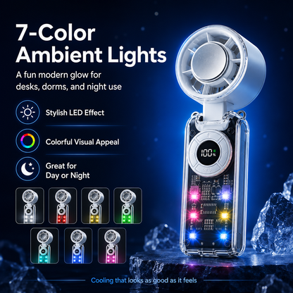 🌪️ 5-in-1 Rechargeable Turbo Fan – Cooling Plate, 199 Speeds, Digital Display, 3600mAh, for Travel & Daily Use