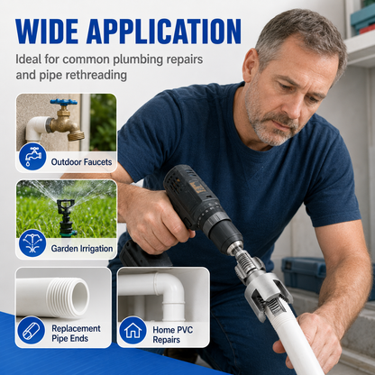 🔧 1/2'' & 3/4'' PVC Pipe Threading Tool – Integrated Internal & External Thread Cutter for Plumbing DIY Repairs