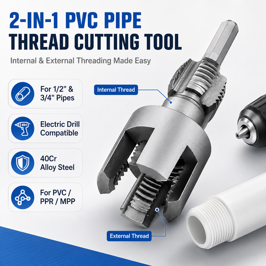 🔧 1/2'' & 3/4'' PVC Pipe Threading Tool – Integrated Internal & External Thread Cutter for Plumbing DIY Repairs