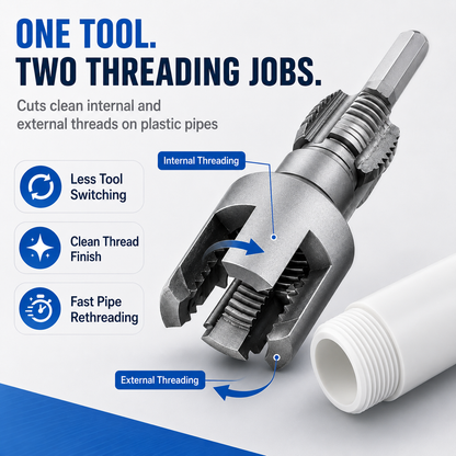 🔧 1/2'' & 3/4'' PVC Pipe Threading Tool – Integrated Internal & External Thread Cutter for Plumbing DIY Repairs