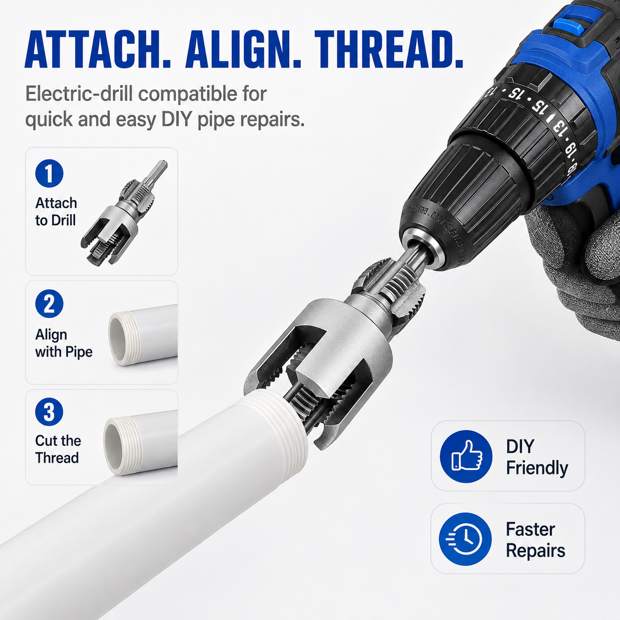🔧 1/2'' & 3/4'' PVC Pipe Threading Tool – Integrated Internal & External Thread Cutter for Plumbing DIY Repairs