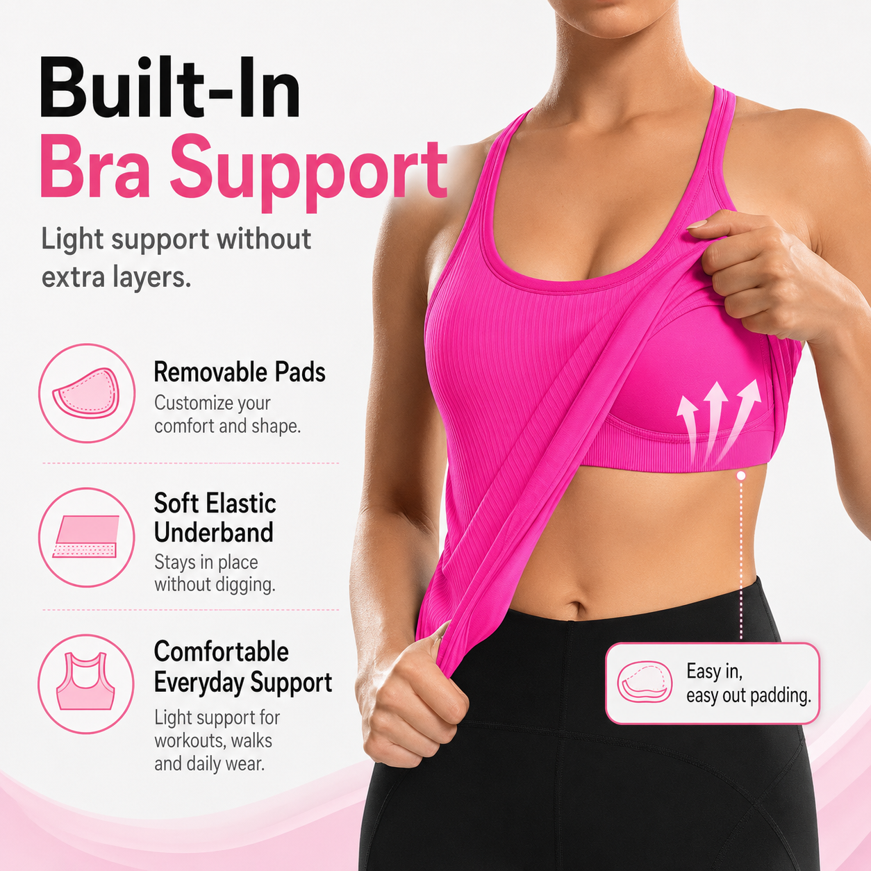🏋️‍♀️ Women's Ribbed Workout Tank Top with Built-in Bra | Tight Racerback Scoop Neck Athletic Shirt