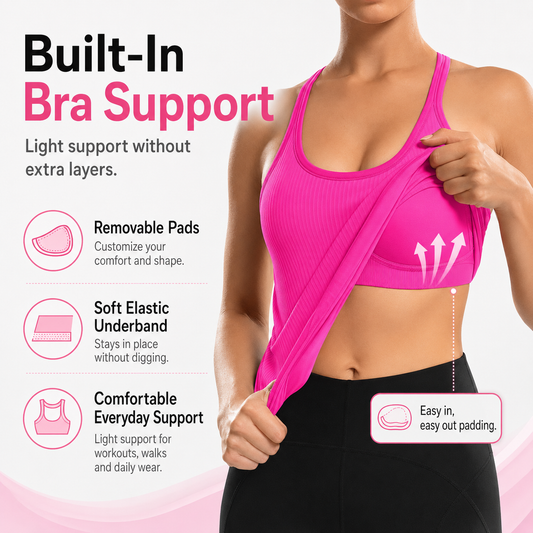 🏋️‍♀️ Women's Ribbed Workout Tank Top with Built-in Bra | Tight Racerback Scoop Neck Athletic Shirt