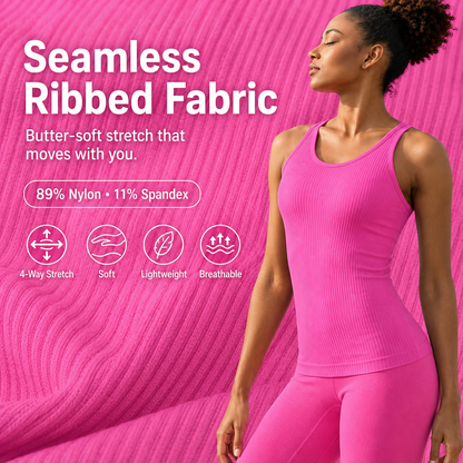 🏋️‍♀️ Women's Ribbed Workout Tank Top with Built-in Bra | Tight Racerback Scoop Neck Athletic Shirt