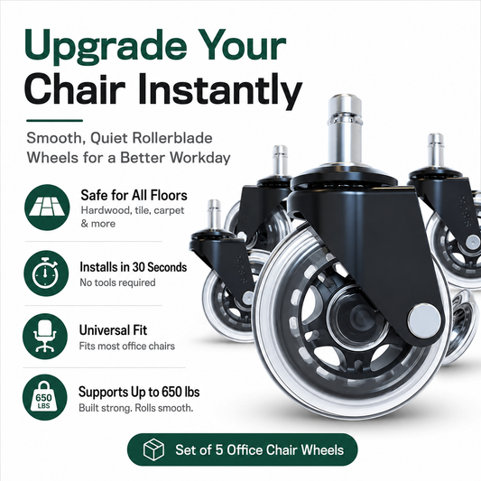 🛼 Premium Inline-Style Office Chair Wheels – Universal Fit • Easy Install • Set of 5