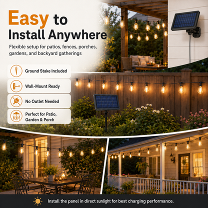 🌞 50FT Solar String Lights – IR Remote, 8 Modes, Dusk-to-Dawn, Waterproof & Shatterproof for Patio Decor