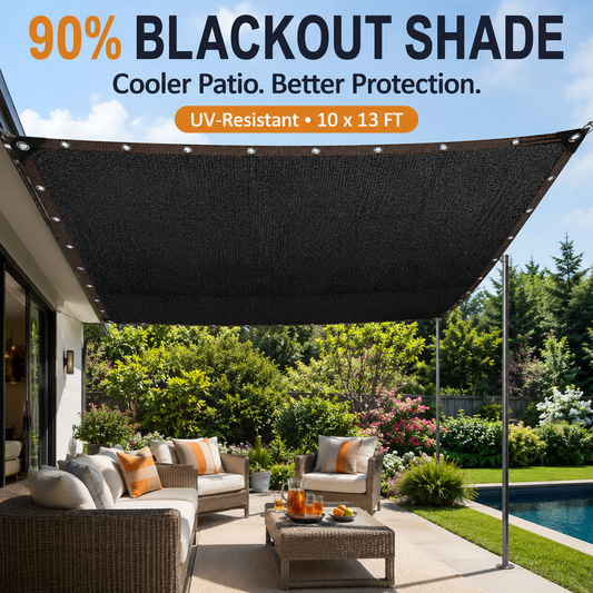 🏕️10x13ft 90% Blackout Shade Tarp – UV Mesh w/ Rivets for Patio, Garden & Camping