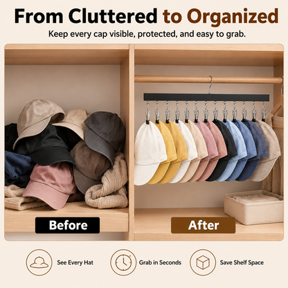 👕 2-in-1 Wooden Clip Hanger – Holds 12 Hats, Jeans, Leggings & More | Sturdy Black Garment Rack for Closet Organization 🧢👖
