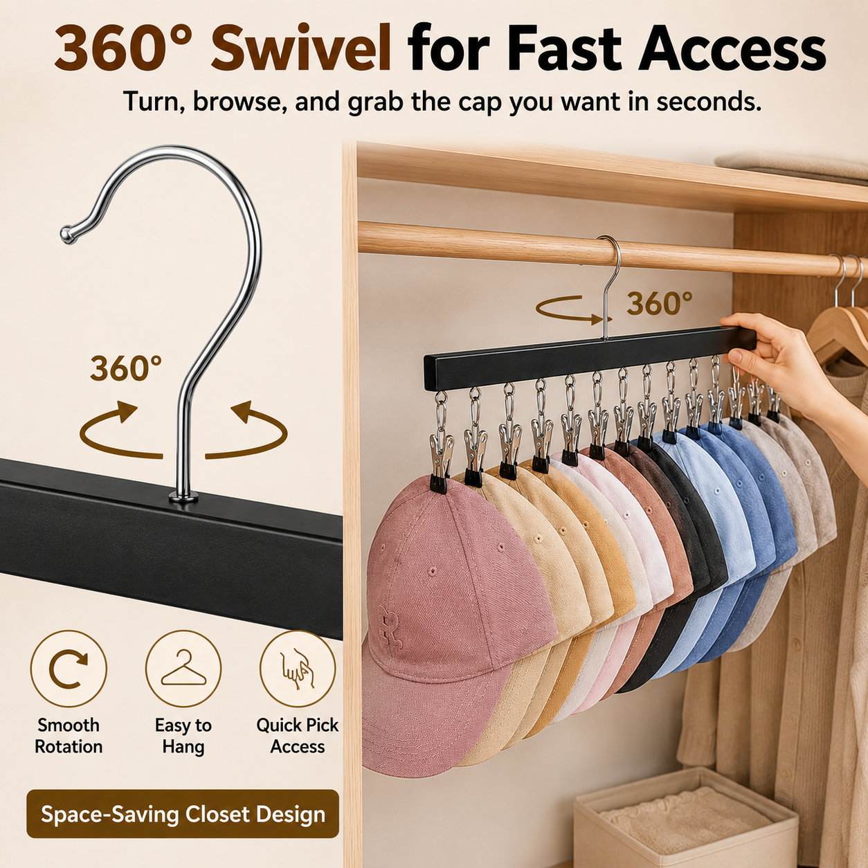 👕 2-in-1 Wooden Clip Hanger – Holds 12 Hats, Jeans, Leggings & More | Sturdy Black Garment Rack for Closet Organization 🧢👖