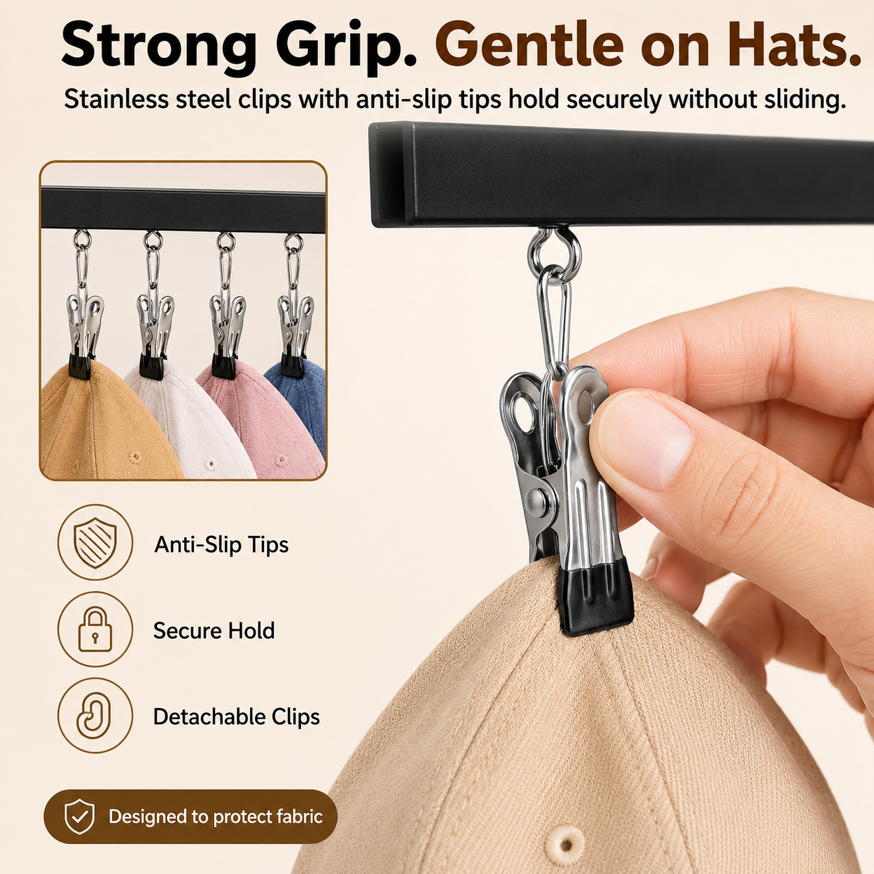👕 2-in-1 Wooden Clip Hanger – Holds 12 Hats, Jeans, Leggings & More | Sturdy Black Garment Rack for Closet Organization 🧢👖