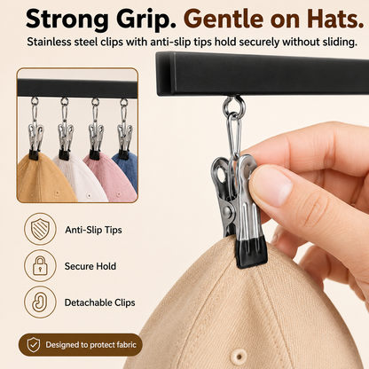 👕 2-in-1 Wooden Clip Hanger – Holds 12 Hats, Jeans, Leggings & More | Sturdy Black Garment Rack for Closet Organization 🧢👖