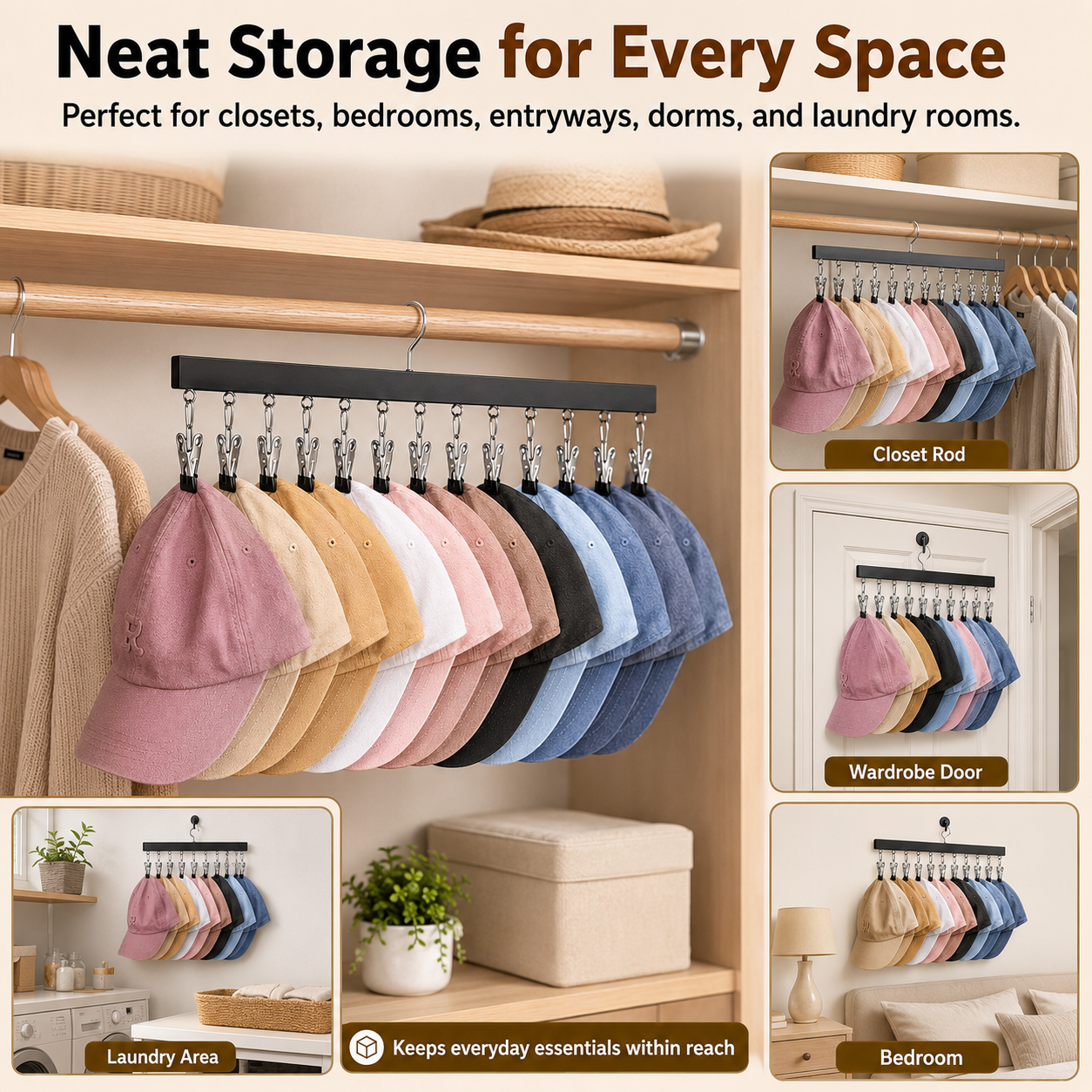 👕 2-in-1 Wooden Clip Hanger – Holds 12 Hats, Jeans, Leggings & More | Sturdy Black Garment Rack for Closet Organization 🧢👖