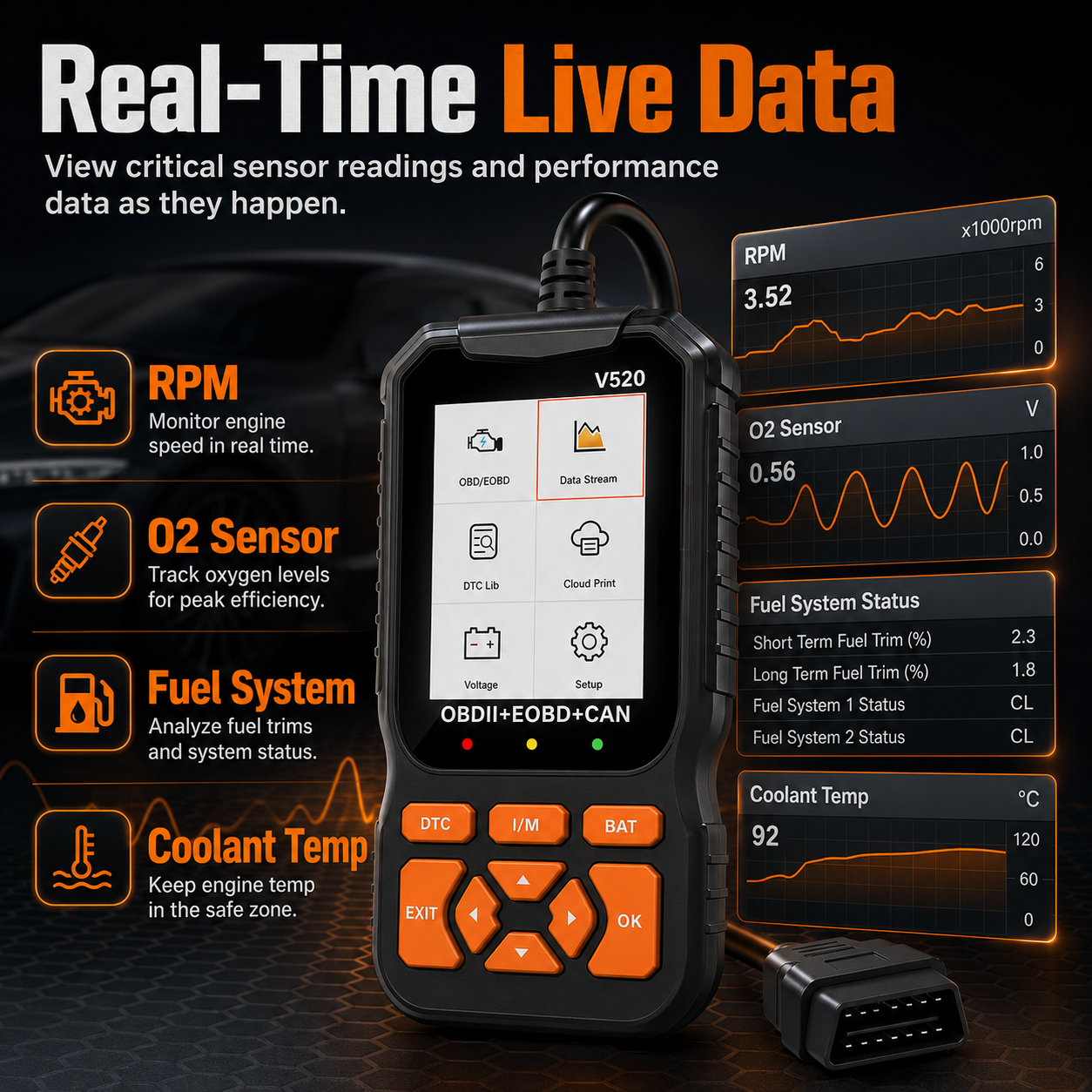 🔍 Check Engine Scanner – Live Data + Cloud Print