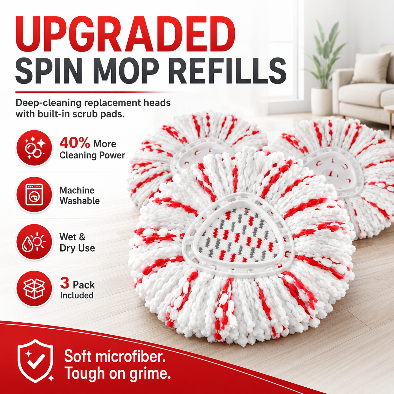3-Pack Deep Clean Mop Heads – 40%  Power