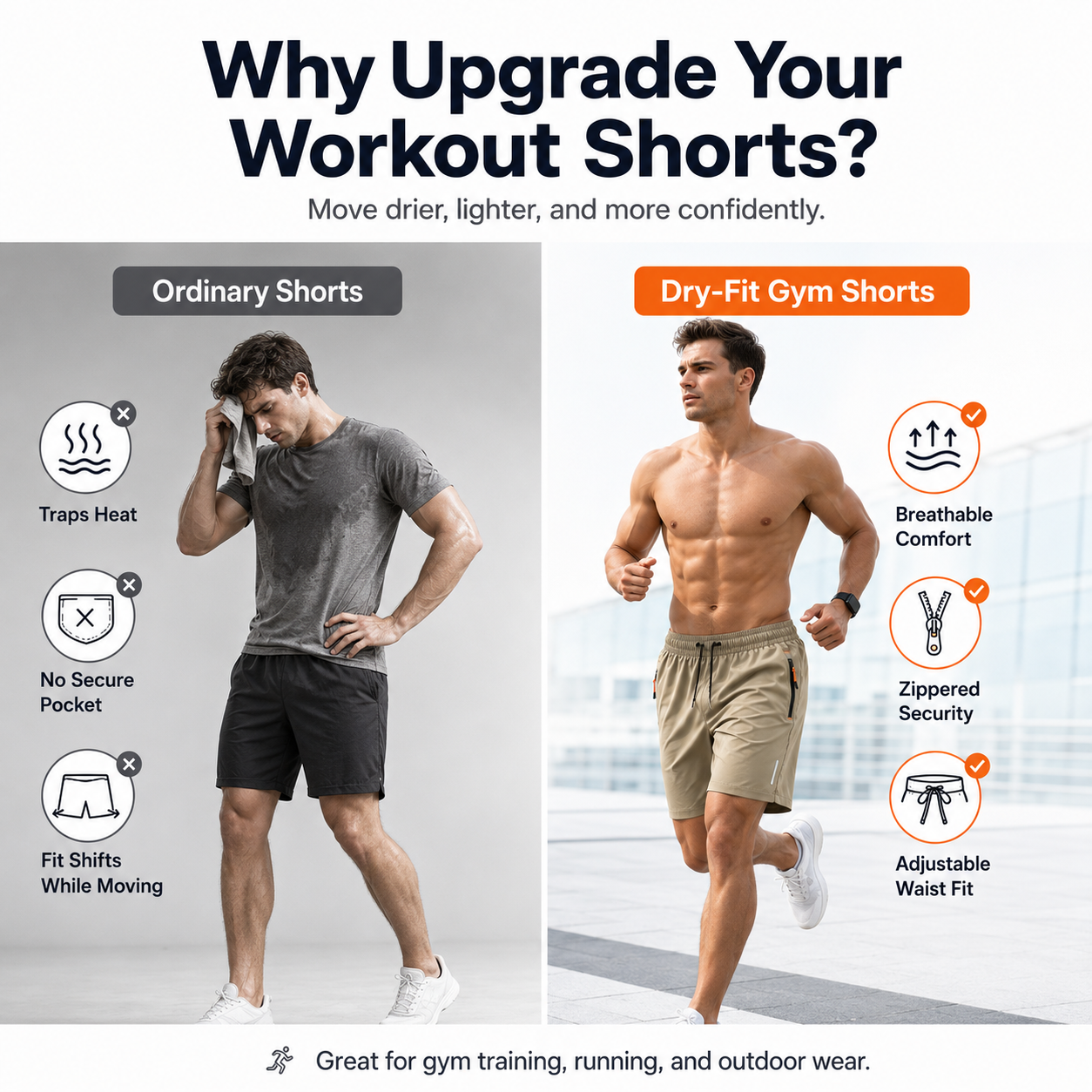 5-Pack Men's Body-Fitting Gym Shorts – Secure Zipper Pocket Workout Pants