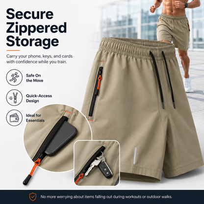 5-Pack Men's Body-Fitting Gym Shorts – Secure Zipper Pocket Workout Pants