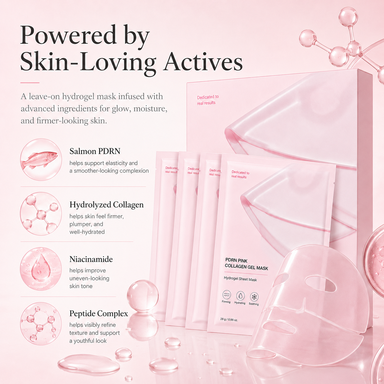 The Pink Glow Rescue – PDRN Collagen Gel Mask for Bouncy, Glass Skin