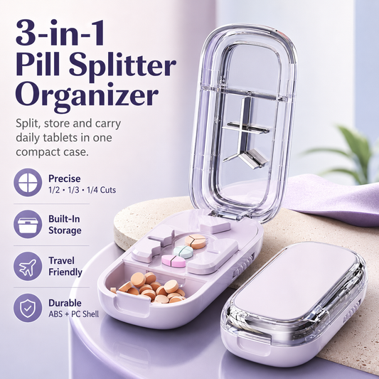 💊Upgrade-Designed Compact 3-in-1 Pill Splitter Organizer