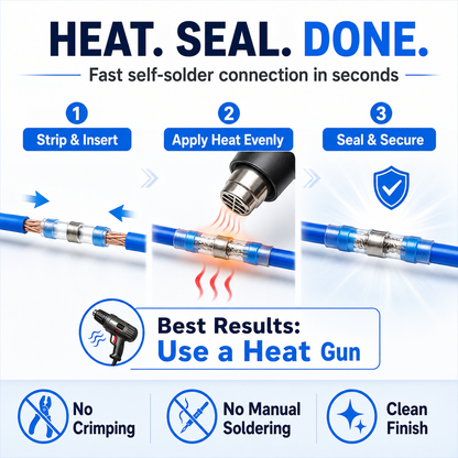 ⚡Solder-Seal Heat-Shrink Butt Terminals – Waterproof, Self-Solder, Bulk Pack