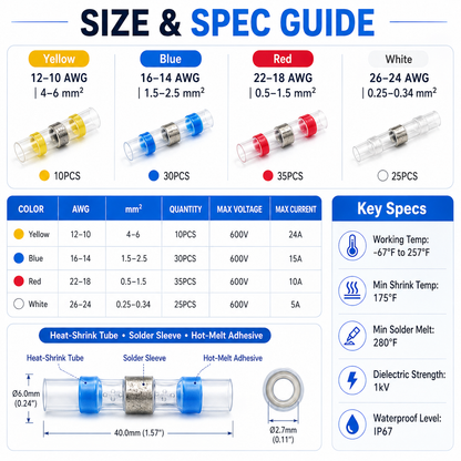 ⚡Solder-Seal Heat-Shrink Butt Terminals – Waterproof, Self-Solder, Bulk Pack