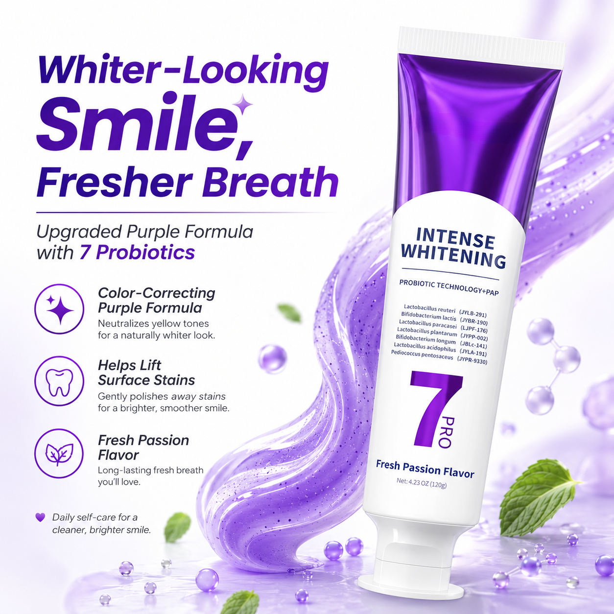🦷 Purple Probiotic Whitening Toothpaste – Fresh Breath, Lasting Clean