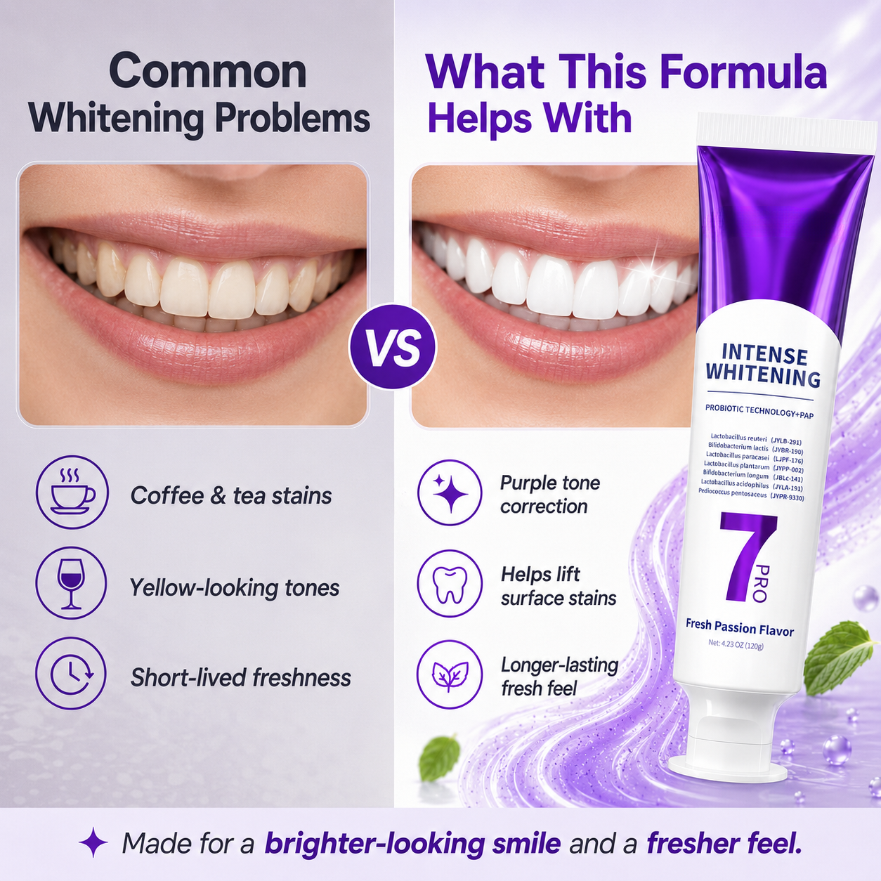 🦷 Purple Probiotic Whitening Toothpaste – Fresh Breath, Lasting Clean