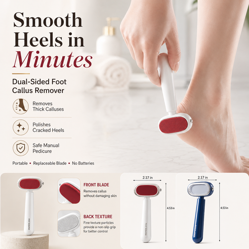 🦶 Dual-Sided Foot Callus Remover – Stainless Steel Blade, Portable Dead Skin Scraper for Cracked Heels ✨