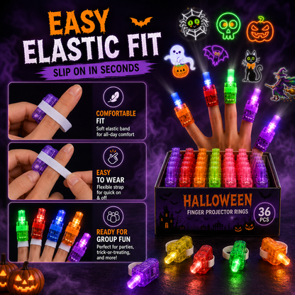 Halloween Finger Projector Rings – 36 PCS LED Light-Up Party Favors | Family Fun, Friend Gatherings & Trick-or-Treat