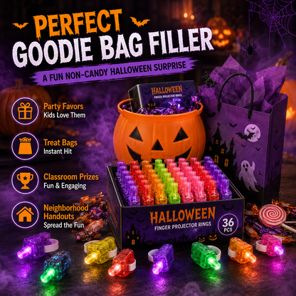 Halloween Finger Projector Rings – 36 PCS LED Light-Up Party Favors | Family Fun, Friend Gatherings & Trick-or-Treat