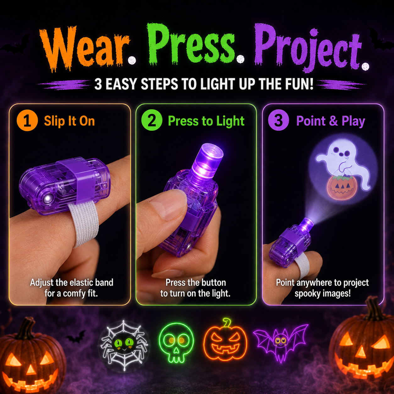 Halloween Finger Projector Rings – 36 PCS LED Light-Up Party Favors | Family Fun, Friend Gatherings & Trick-or-Treat