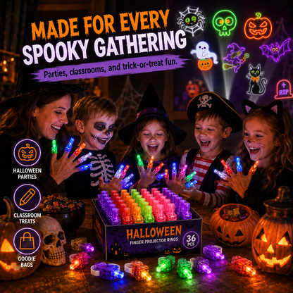 Halloween Finger Projector Rings – 36 PCS LED Light-Up Party Favors | Family Fun, Friend Gatherings & Trick-or-Treat