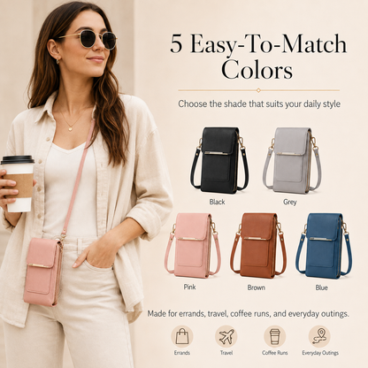 📱Clear-Window Crossbody – Touch through, card slots & dual zipper, cute for school.
