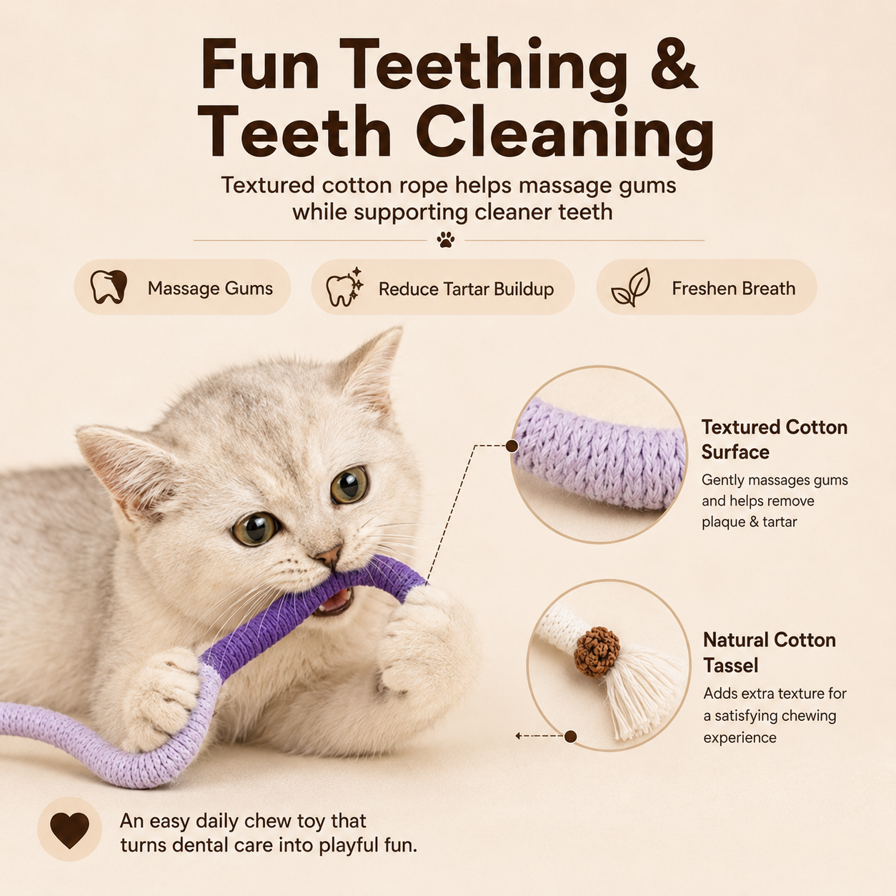 🧶Interactive Kitty Ropes – 3 safe chew toys for indoor cats, calming & fun.