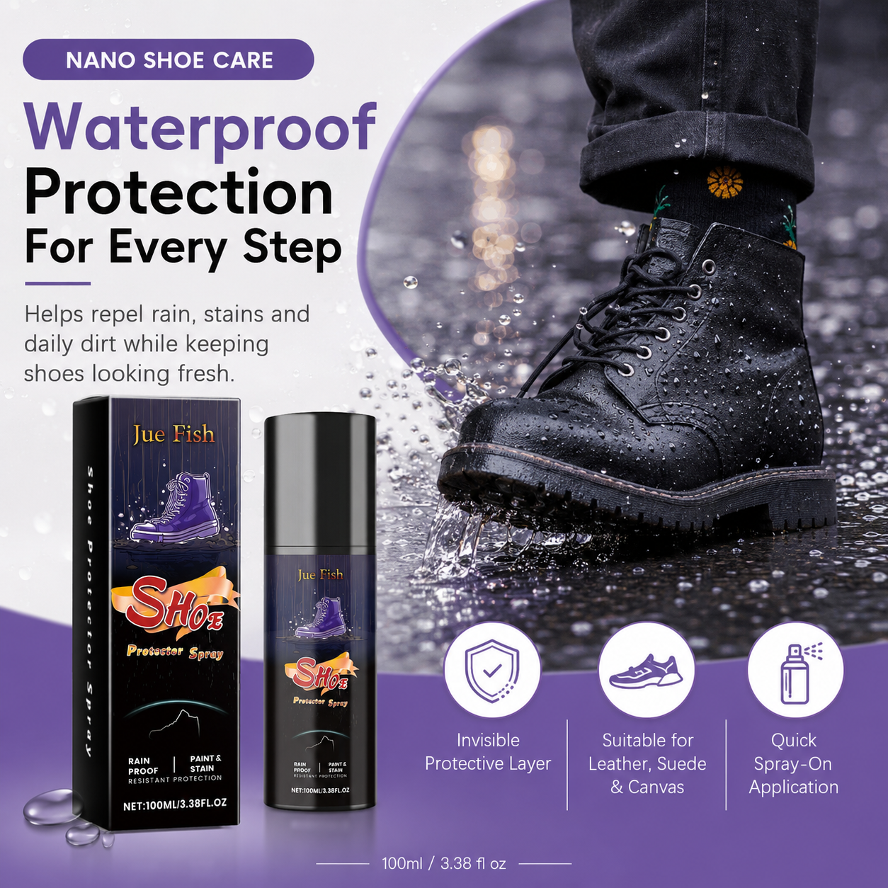 🔥 Shoe Protector Spray – Waterproof Nano Protection, Rain & Stain Guard for All Materials ✨👟