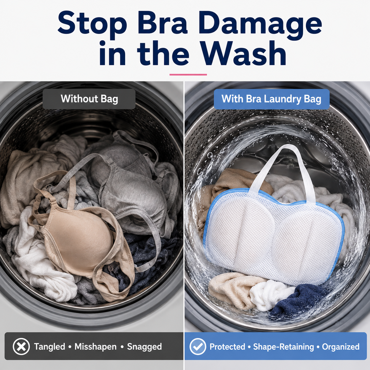 🛁 BUY 1 GET 1 FREE 🎁-Mesh Bra Laundry Bag – 3D Guard, Anti-Deform, Handle + Zipper for Machine Wash