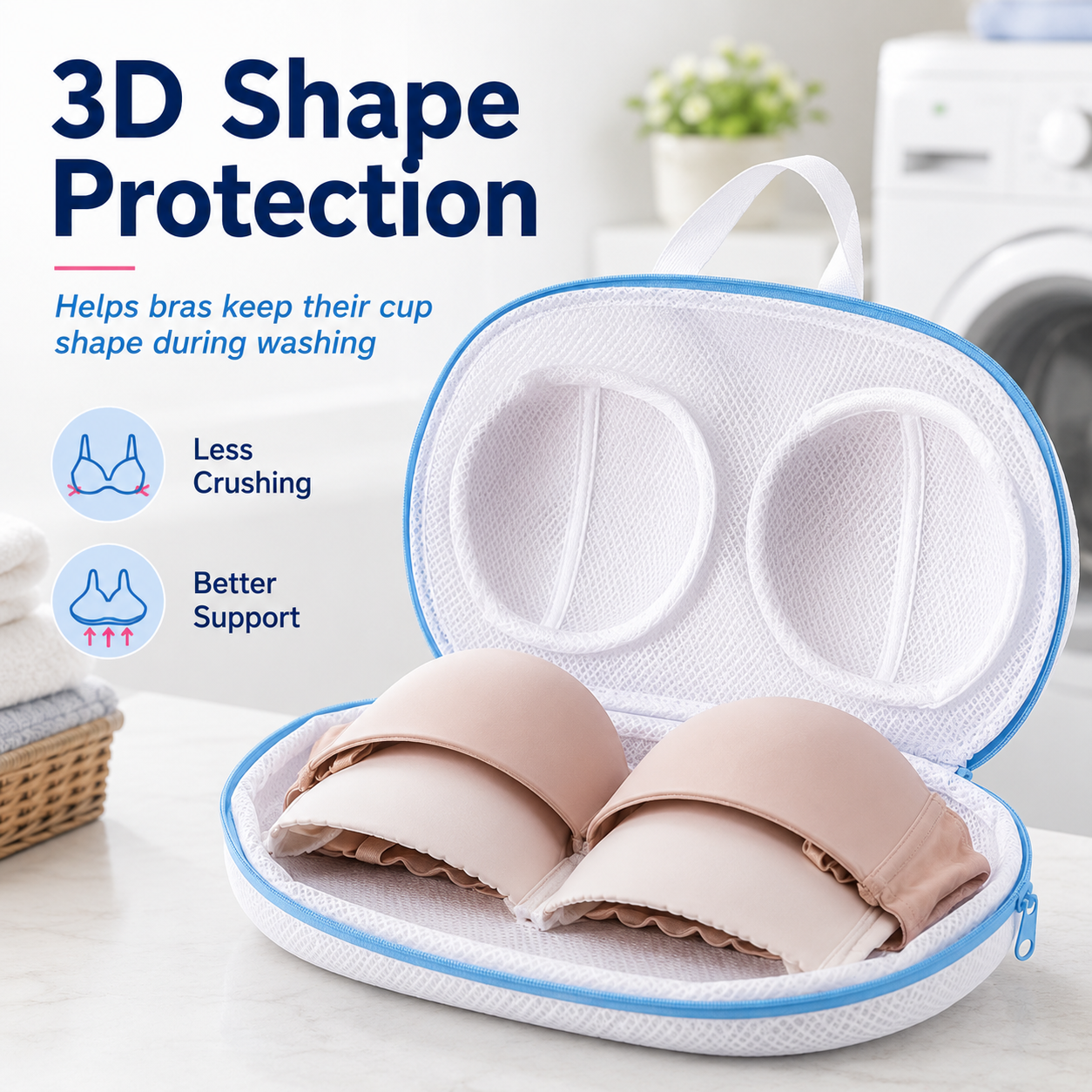 🛁 BUY 1 GET 1 FREE 🎁-Mesh Bra Laundry Bag – 3D Guard, Anti-Deform, Handle + Zipper for Machine Wash