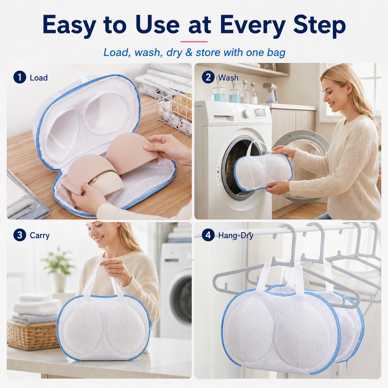🛁 BUY 1 GET 1 FREE 🎁-Mesh Bra Laundry Bag – 3D Guard, Anti-Deform, Handle + Zipper for Machine Wash