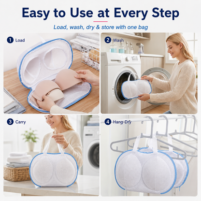 🛁 BUY 1 GET 1 FREE 🎁-Mesh Bra Laundry Bag – 3D Guard, Anti-Deform, Handle + Zipper for Machine Wash