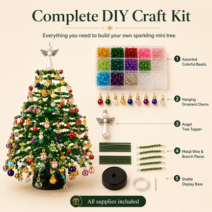 🎄 DIY Beaded Christmas Tree Kit – Mini Crystal Beads, Angel Topper & Base, Fun Holiday Craft Set