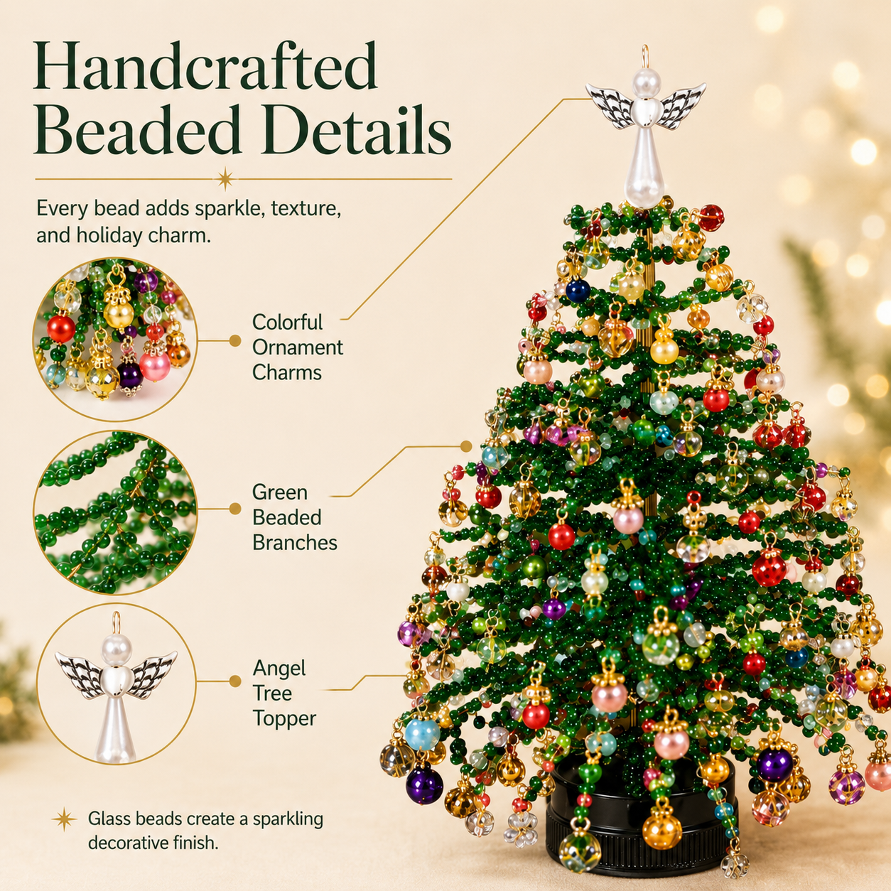 🎄 DIY Beaded Christmas Tree Kit – Mini Crystal Beads, Angel Topper & Base, Fun Holiday Craft Set