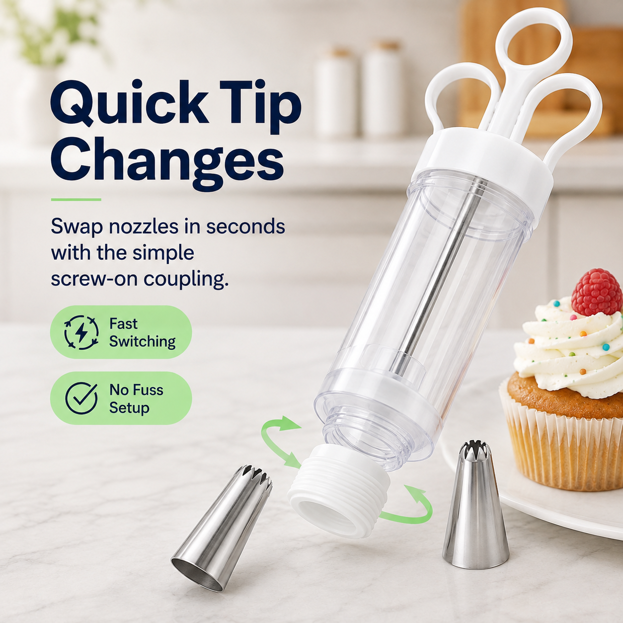 Stainless Steel Cake Decorating Gun Kit – 6 Icing Nozzles & Pastry Piping Set for Cakes, Cupcakes & Desserts