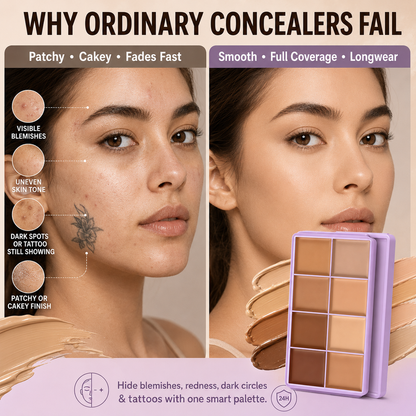 🎨 8-Color Matte Concealer Palette – Waterproof, Full-Coverage for Correction, Contour & Tattoo Cover ✨
