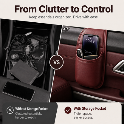 🧰Leather Double-Layer Car Door Storage Pocket – Scratch-Proof Lining, Adhesive-Free, Organizes Keys & Phones
