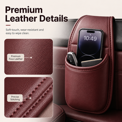 🧰Leather Double-Layer Car Door Storage Pocket – Scratch-Proof Lining, Adhesive-Free, Organizes Keys & Phones