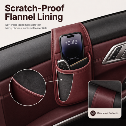 🧰Leather Double-Layer Car Door Storage Pocket – Scratch-Proof Lining, Adhesive-Free, Organizes Keys & Phones