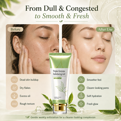 🌿 Triple Enzyme Exfoliating Peel Gel – AHA + BHA with Green Tea, Hyaluronic Acid for Smooth, Radiant Skin
