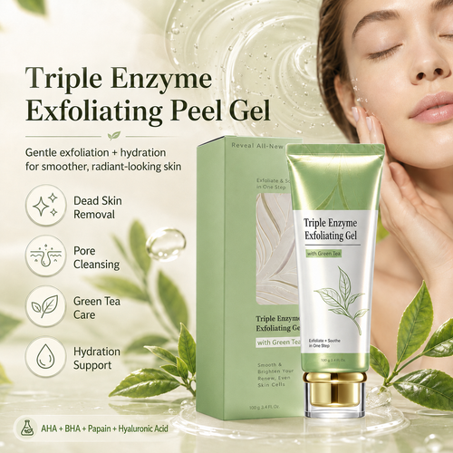 🌿 Triple Enzyme Exfoliating Peel Gel – AHA + BHA with Green Tea, Hyaluronic Acid for Smooth, Radiant Skin
